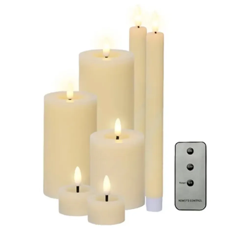 Lumineo LED kaarsen set - 7-delig - creme - met afstandsbediening