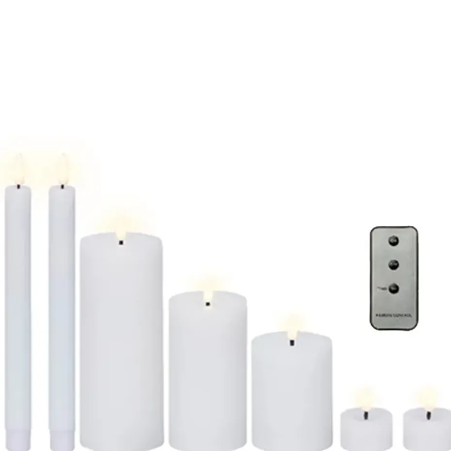 Lumineo LED kaarsen set - 7-delig - wit - met afstandsbediening