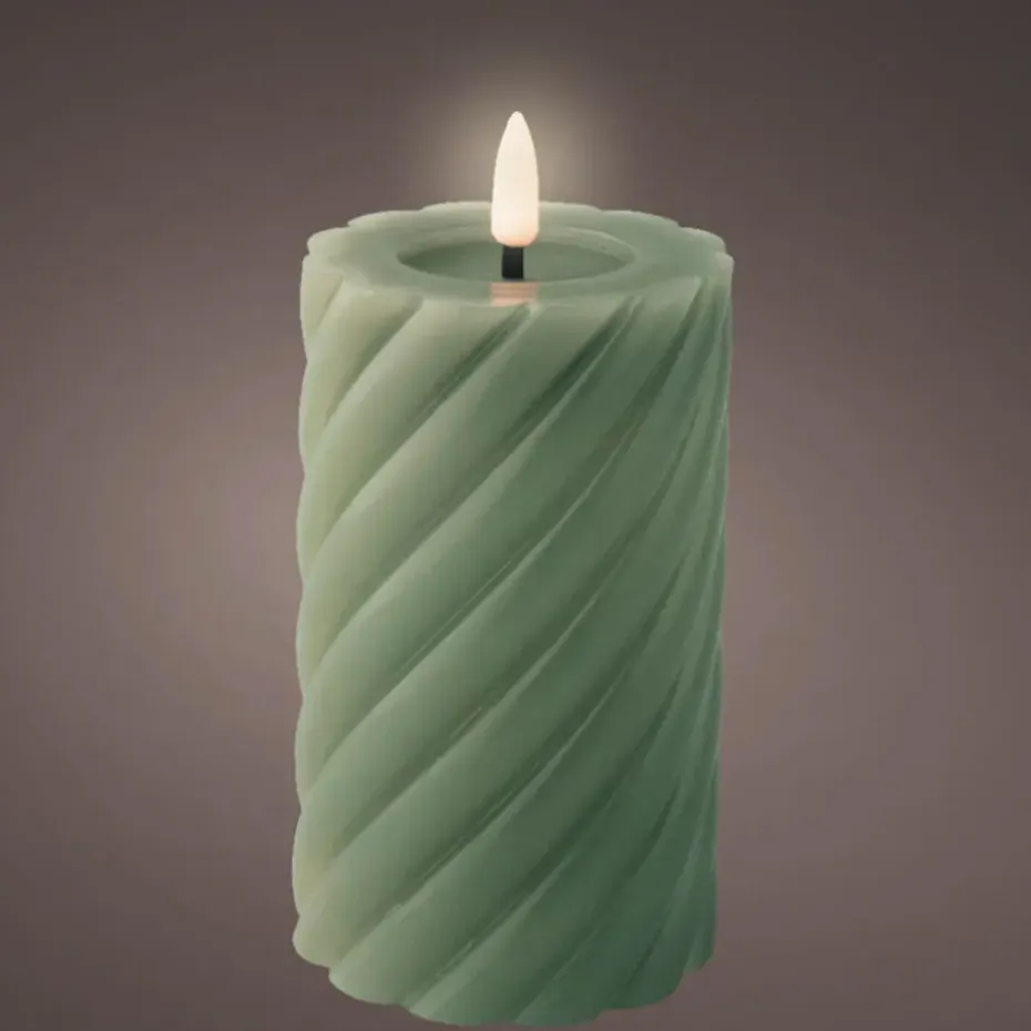 Lumineo Luxe LED kaars - groen - D7,5 x H15 cm - timer