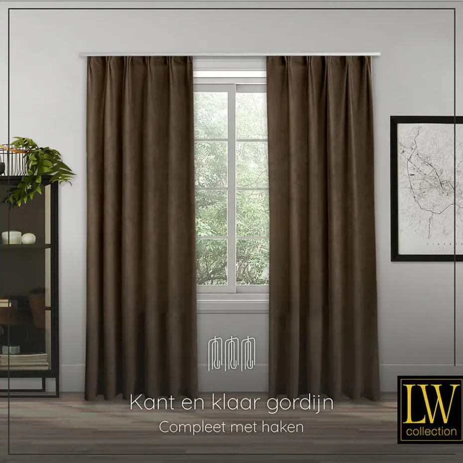LW Collection Gordijnen bruin 245x290CM met haakjes Velvet 1 stuk