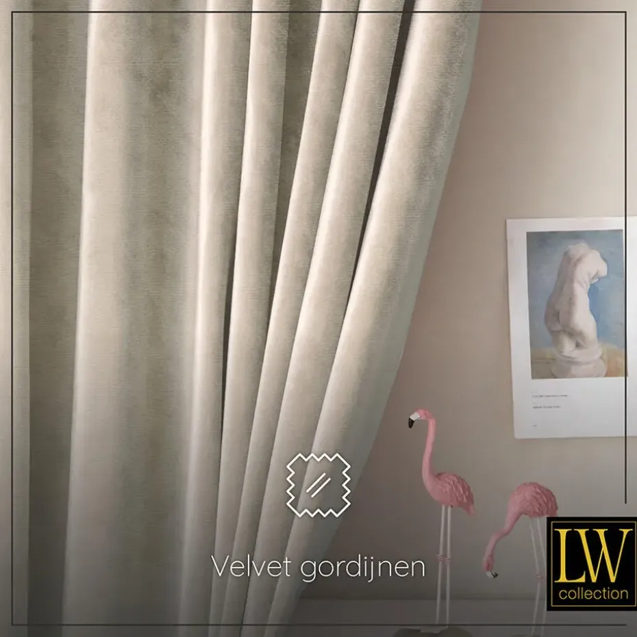 LW Collection Gordijnen beige 270X140CM velvet kant en klaar 1 stuk
