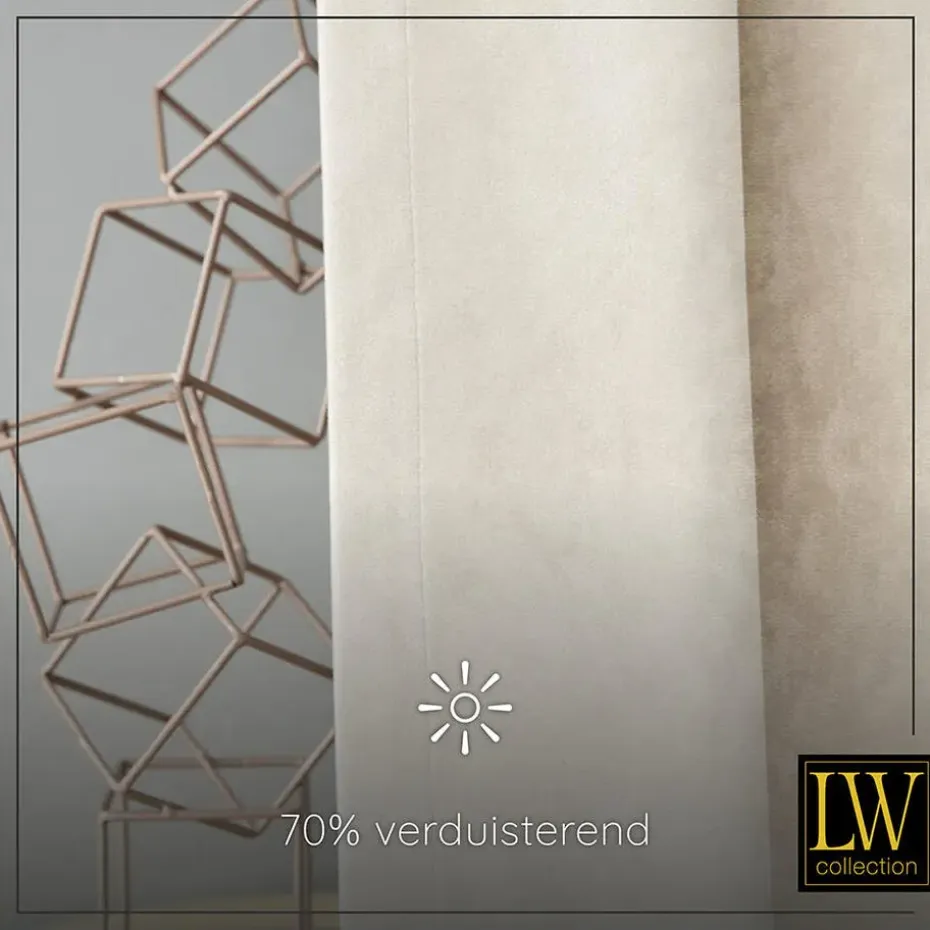 LW Collection Gordijnen Beige 270x290cm Velvet Kant en klaar 1 stuk