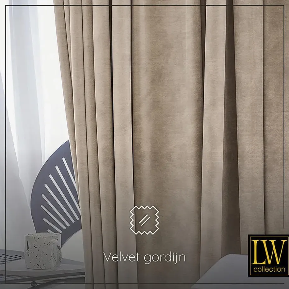 LW Collection Gordijnen beige 225x140CM met haakjes Velvet 1 stuk