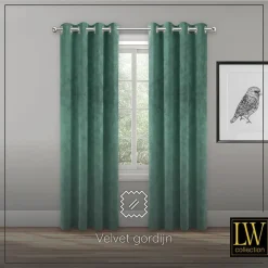 LW Collection Gordijnen Groen 245x290cm Velvet Kant en klaar 1 stuk