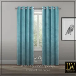 LW Collection Gordijnen Turquoise 245x290cm Velvet Kant en klaar 1 stuk