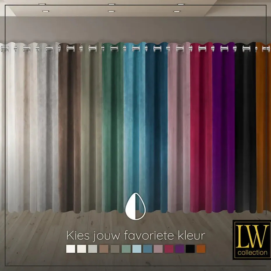 LW Collection Gordijnen Turquoise 245x290cm Velvet Kant en klaar 1 stuk