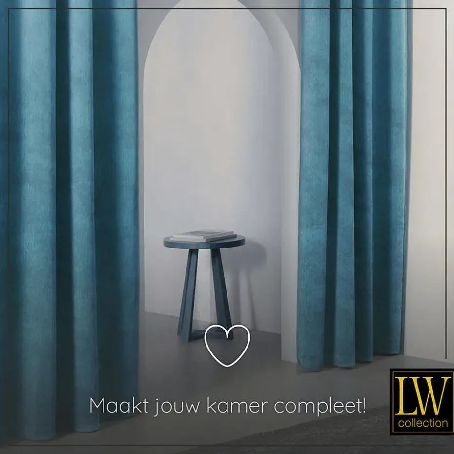 LW Collection Gordijnen Turquoise 245x290cm Velvet Kant en klaar 1 stuk