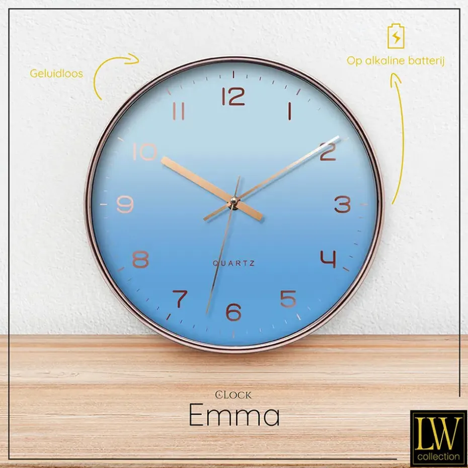 LW Collection Keukenklok Emma lichtblauw rosé 30cm