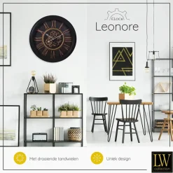 LW Collection Wandklok radar Leonore Zwart 52cm bewegende tandwielen