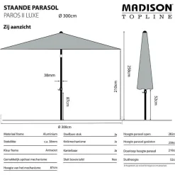 Madison - Parasol Paros II Round Safier Blue - 300cm - Blauw