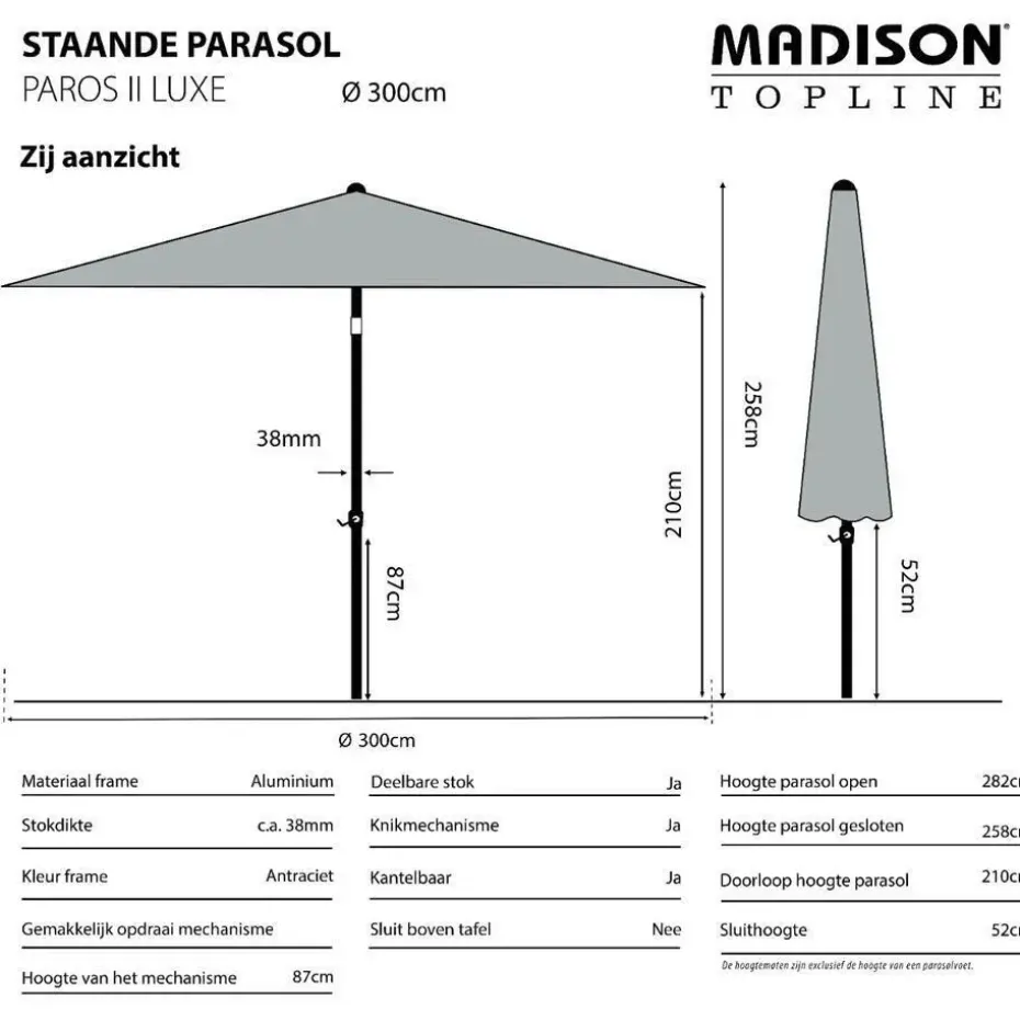 Madison - Parasol Paros II Round Safier Blue - 300cm - Blauw