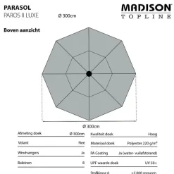 Madison - Parasol Paros II Round Safier Blue - 300cm - Blauw