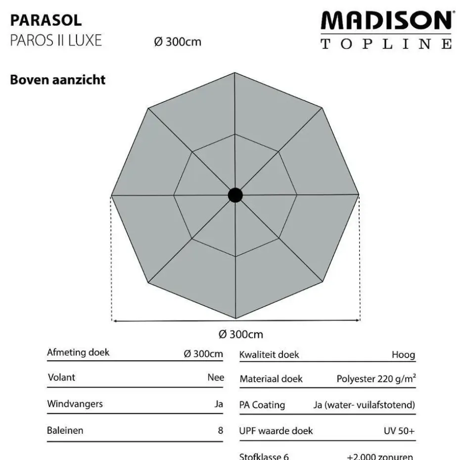 Madison - Parasol Paros II Round Safier Blue - 300cm - Blauw