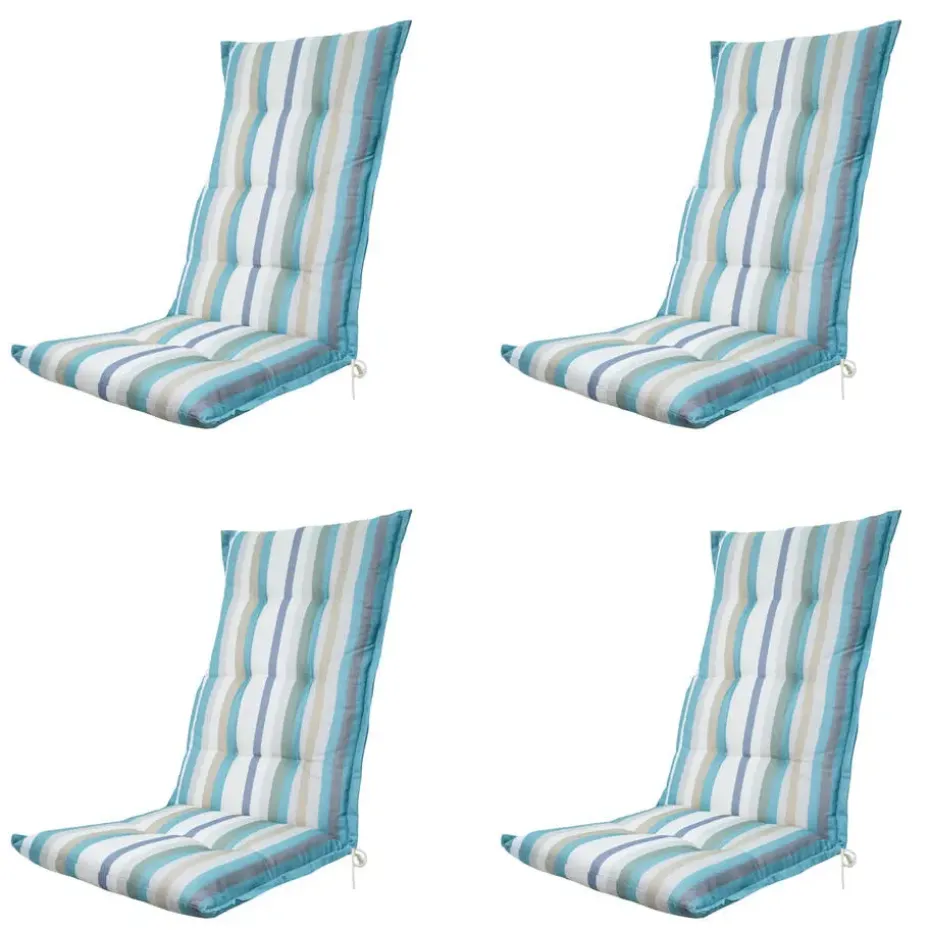 Madison - Tuinstoelkussen Hoge Rug Righe azure - Ca. 123x50 cm - Set van 4