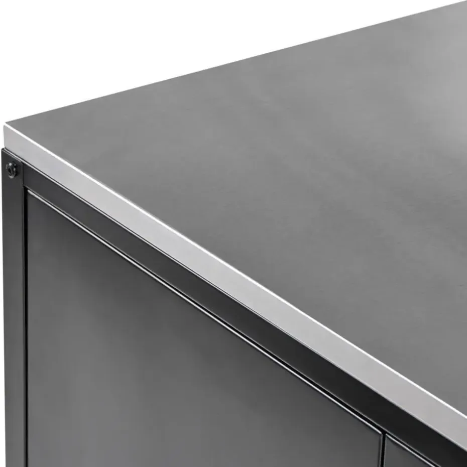MAENZA - Buitenkeukenkast set met tafel - Zwart - Staal