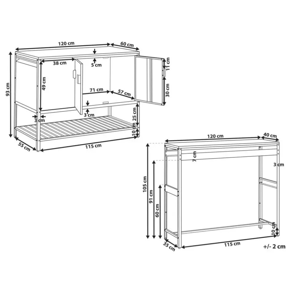 MAENZA - Buitenkeukenkast set met tafel - Zwart - Staal