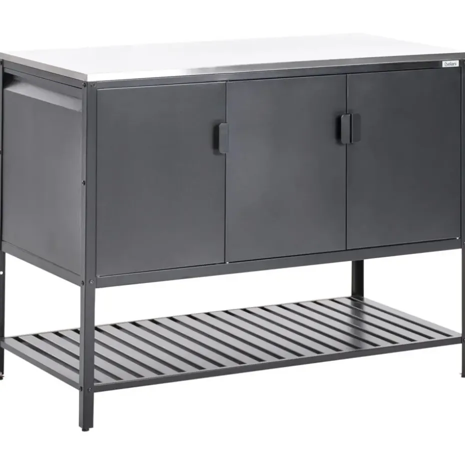 MAENZA - Buitenkeukenkast set met tafel - Zwart - Staal