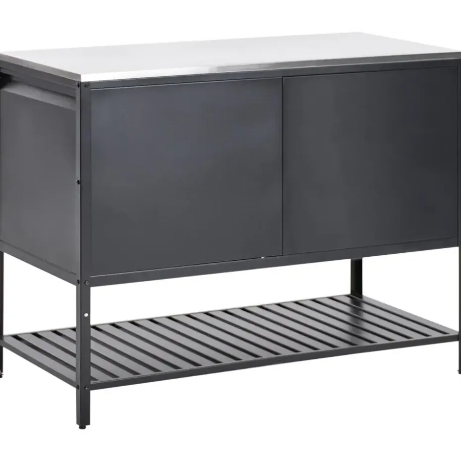 MAENZA - Buitenkeukenkast set met tafel - Zwart - Staal