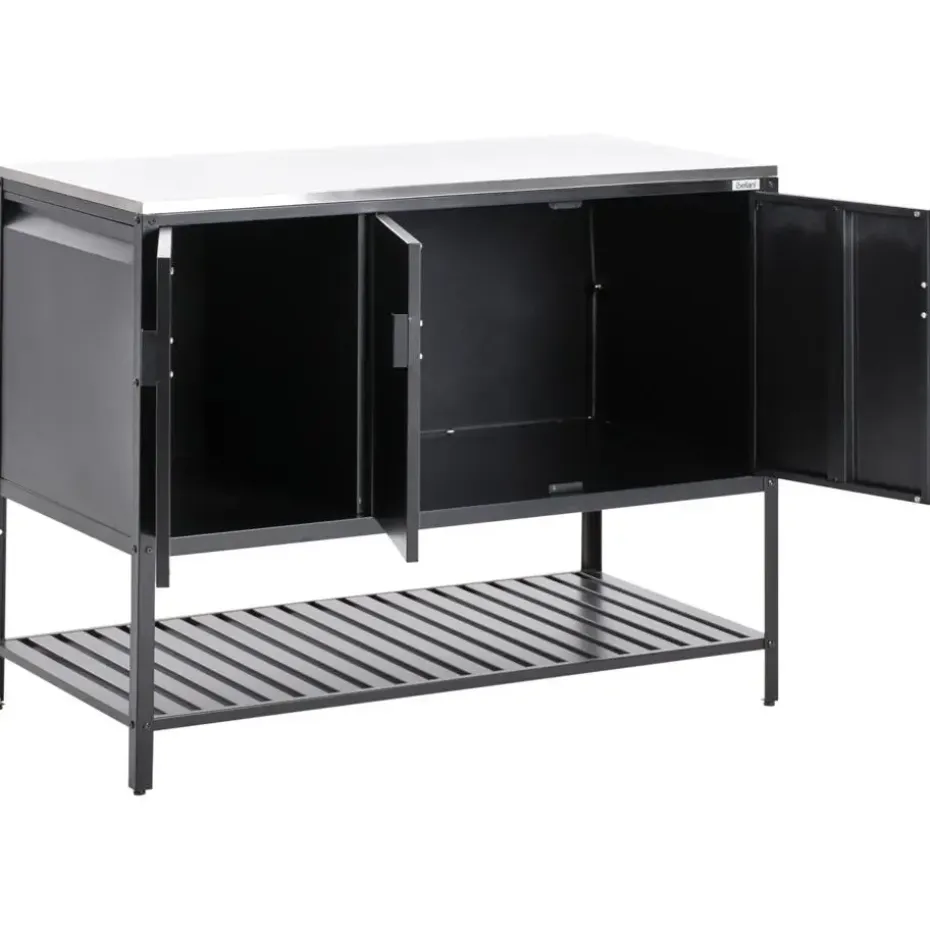 MAENZA - Buitenkeukenkast 3-deurs - Zwart - Staal