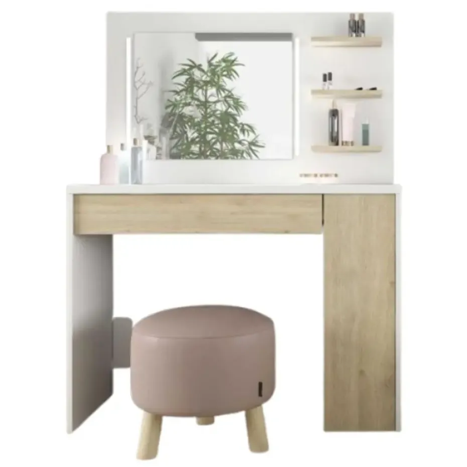 Make-uptafel Glamour met verlichting - wit/eik
