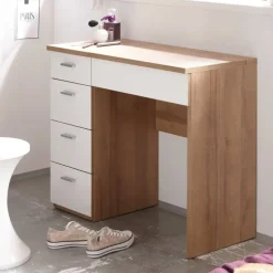 Make-uptafel Loïs 90cm 1 deur & 4 lades - lichte eikdecor/wit