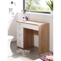 Make-uptafel Loïs 90cm 1 deur & 4 lades - lichte eikdecor/wit