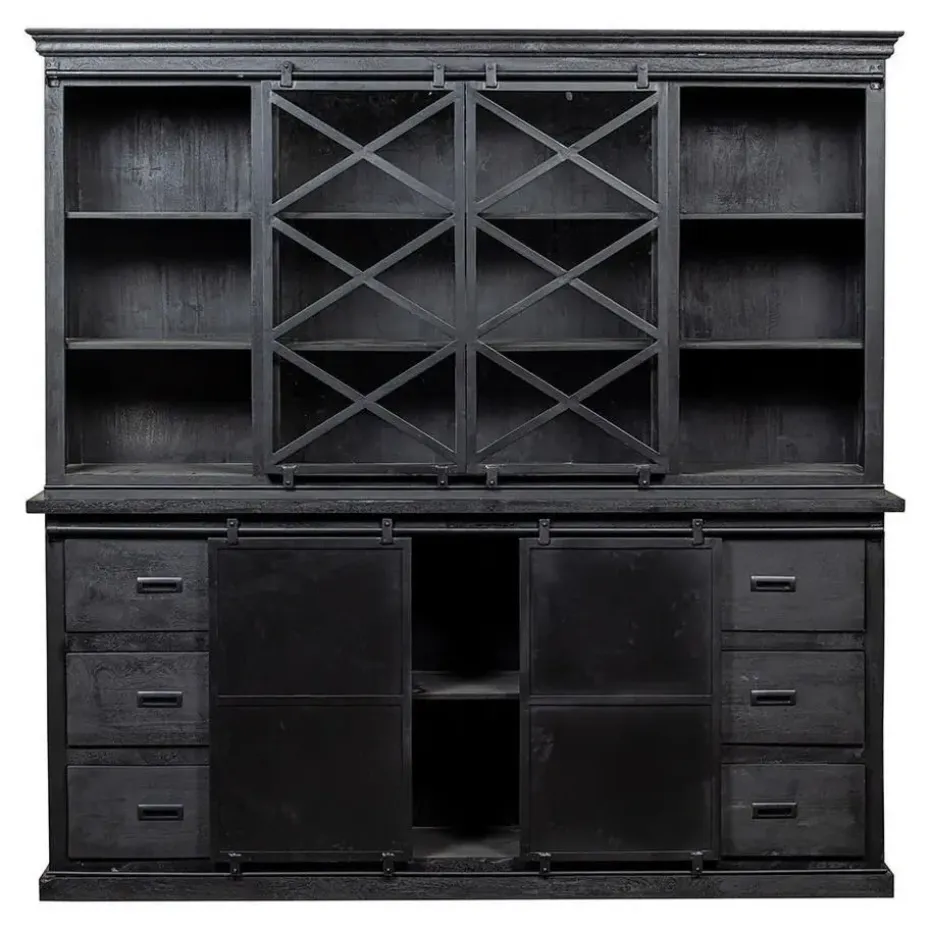 Mangohoutonline - Buffetkast Denver Black 200x220cm Rechthoekig - Zwart - Mahom