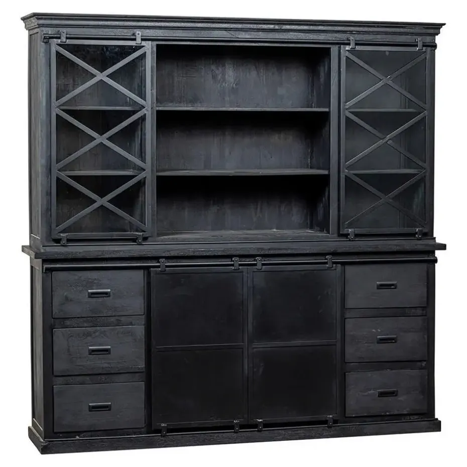 Mangohoutonline - Buffetkast Denver Black 200x220cm Rechthoekig - Zwart - Mahom