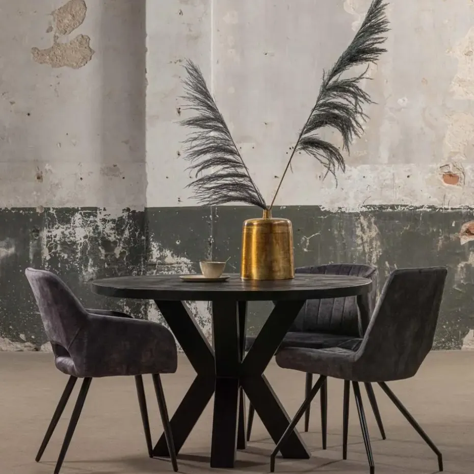 Mangohoutonline - Eettafel Madison Black Ø 120 Rond - Zwart - Mahom