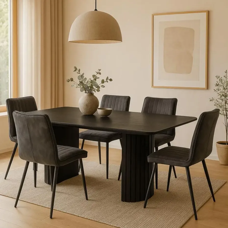 Mangohoutonline - Eettafel Lucia Black 210x100cm Rechthoekig - Zwart - Mahom