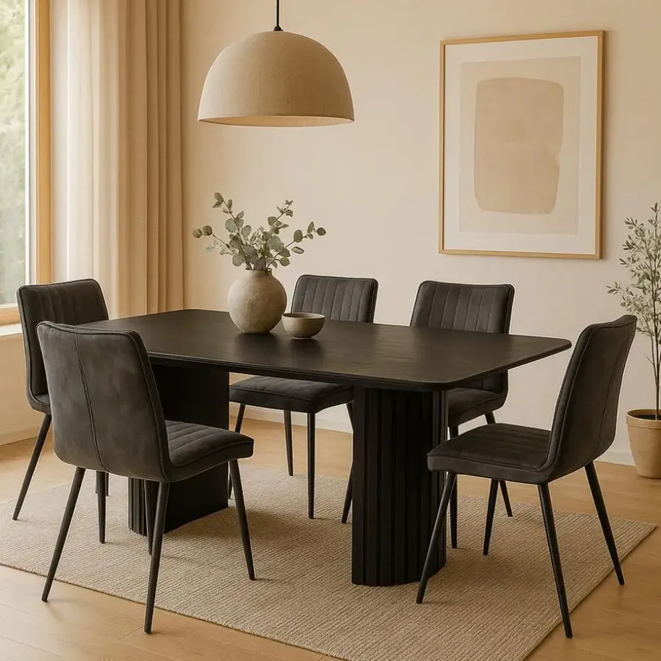 Mangohoutonline - Eettafel Lucia Black 210x100cm Rechthoekig - Zwart - Mahom