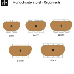 Mangohoutonline - Eettafel Organisch Alessia 260x120cm - Bruin - Mahom