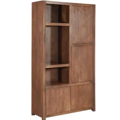 Mangohoutonline - Wandkast Phoenix 120cm Walnoot 3 Open Vakken, 4 Deuren - Mahom