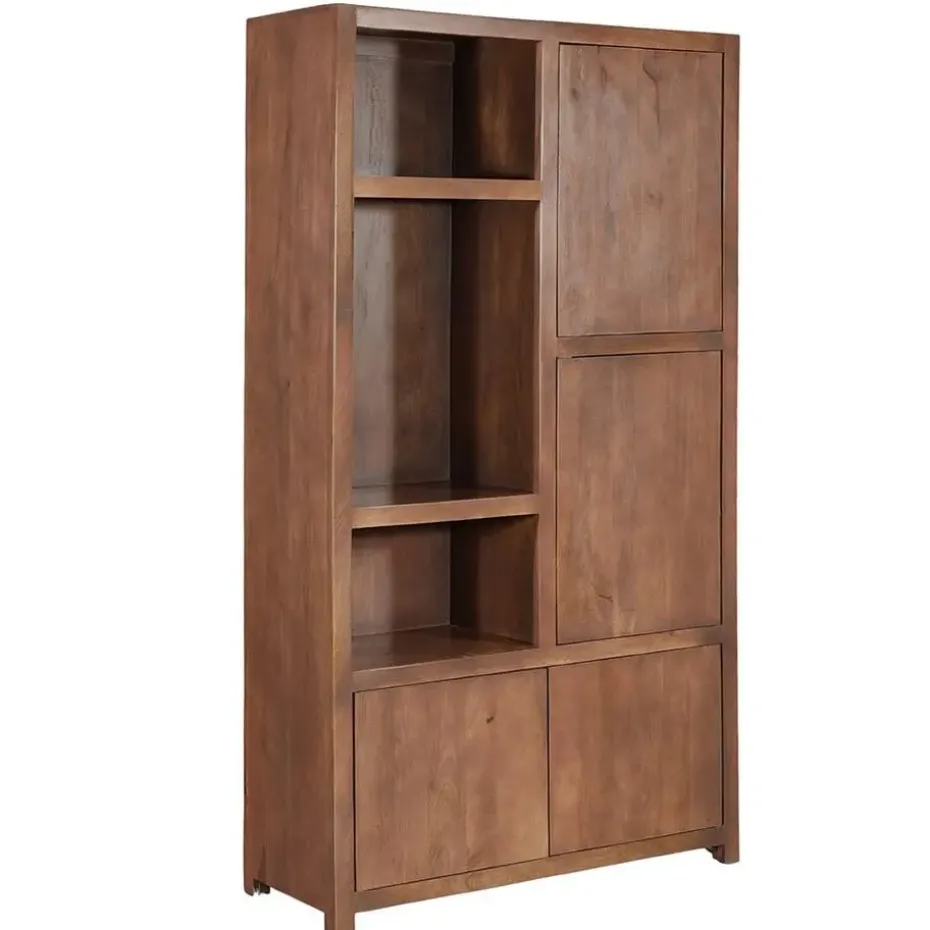 Mangohoutonline - Wandkast Phoenix 120cm Walnoot 3 Open Vakken, 4 Deuren - Mahom