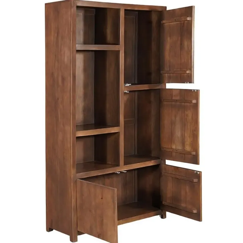 Mangohoutonline - Wandkast Phoenix 120cm Walnoot 3 Open Vakken, 4 Deuren - Mahom