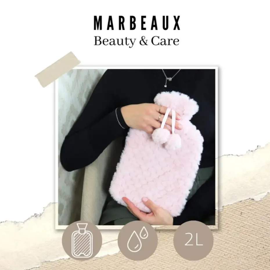 MARBEAUX Warmwaterkruik Set van 2 Stuks Kruik met Zachte Hoes Roze Pittenzak...