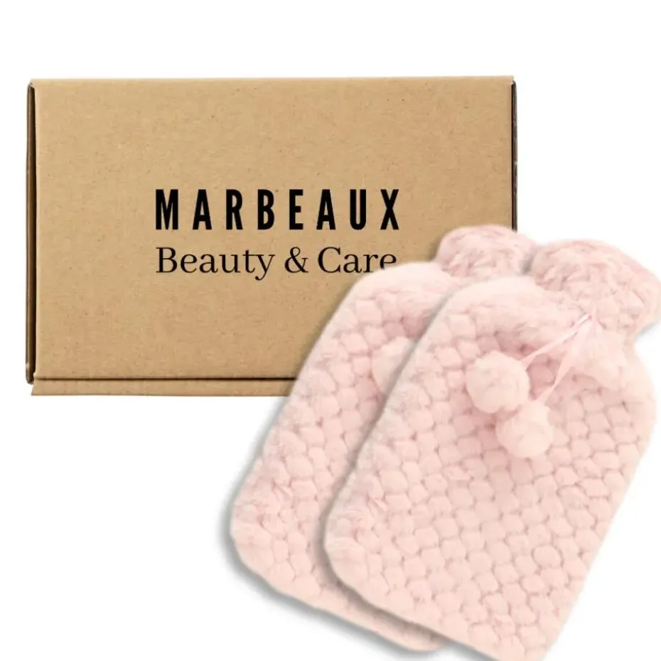 MARBEAUX Warmwaterkruik Set van 2 Stuks Kruik met Zachte Hoes Roze Pittenzak...