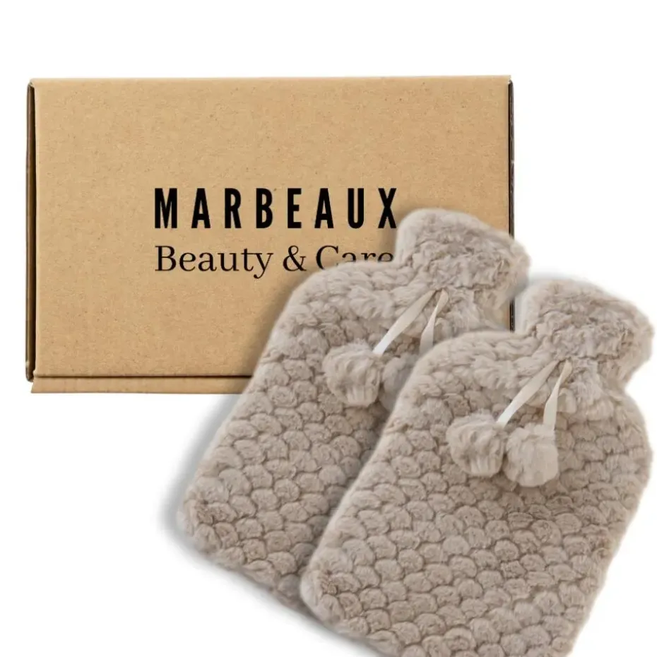 MARBEAUX Warmwaterkruik Set van 2 Stuks Kruik met Zachte Hoes Beige Magnetron...