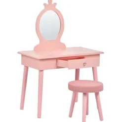 MARGIE - Kinderkaptafel met krukje - Roze - MDF