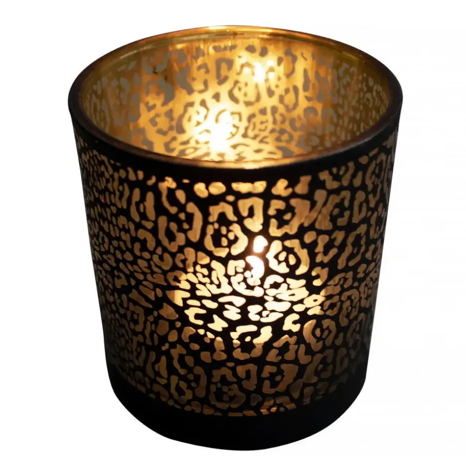 Mars & More Waxinelichthouder - zwart - glas - jaguar - 18 cm