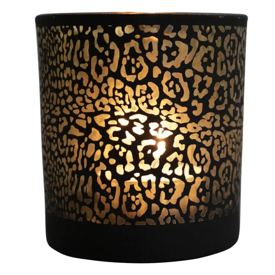 Mars & More Waxinelichthouder - zwart - glas - jaguar - 18 cm