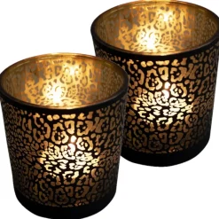 Mars & More Waxinelichthouder - zwart - glas - jaguar print