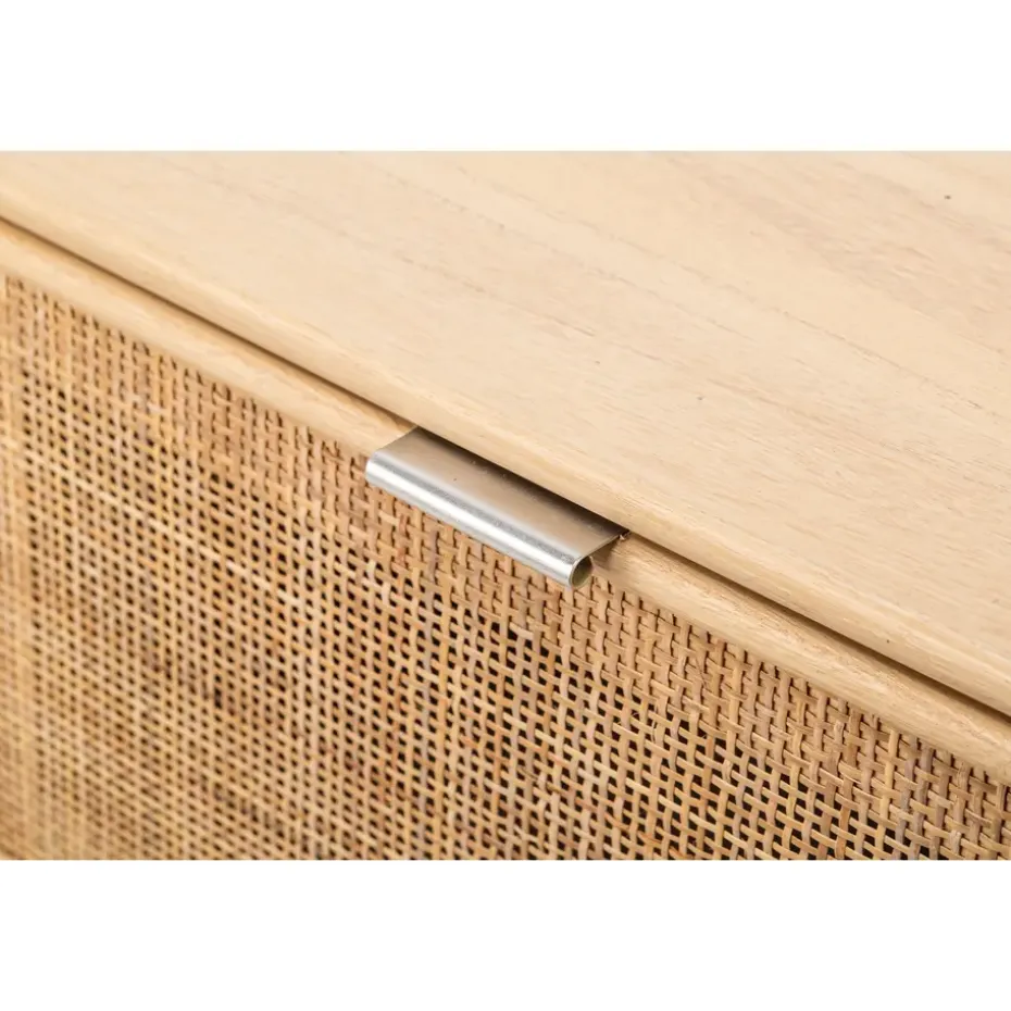 Massief houten kledingrek met rieten zitting