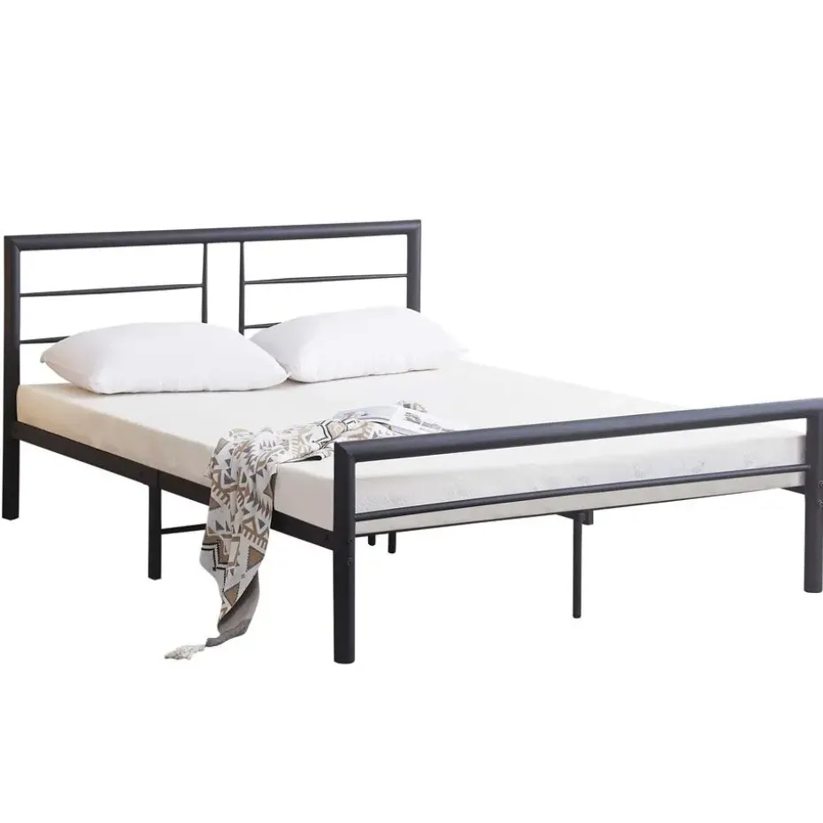 Metalen tweepersoonsbed Dixon - 140x200cm - mat zwart