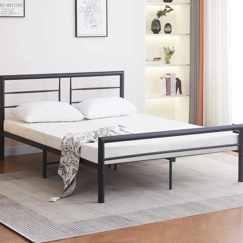 Metalen tweepersoonsbed Dixon - 140x200cm - mat zwart