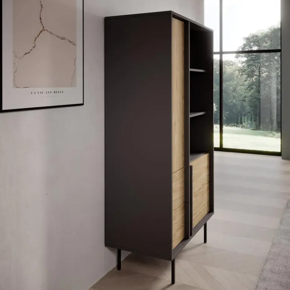 Meubella - Antigo - Boekenkast - Eiken/Antraciet - 83x43x155 cm