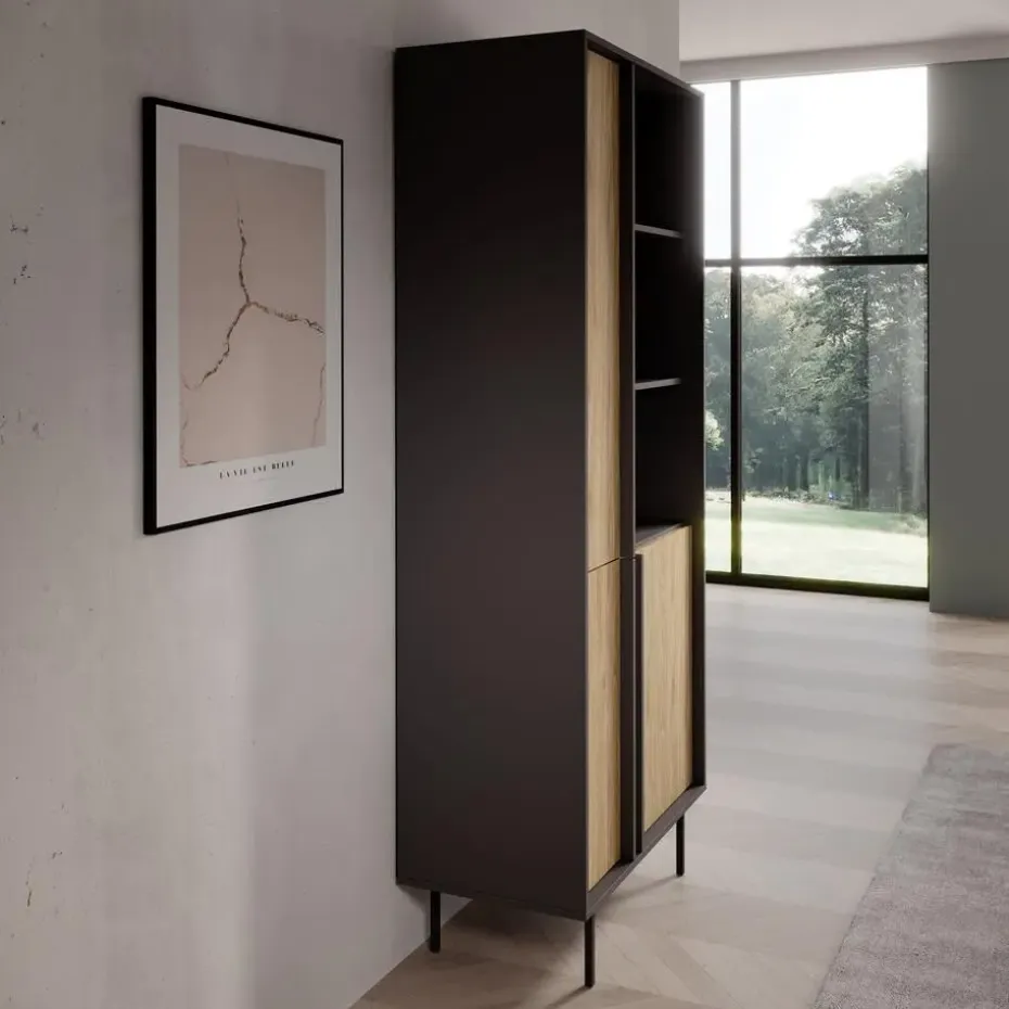 Meubella - Antigo - Boekenkast - Eiken/Antraciet - 83x43x195 cm