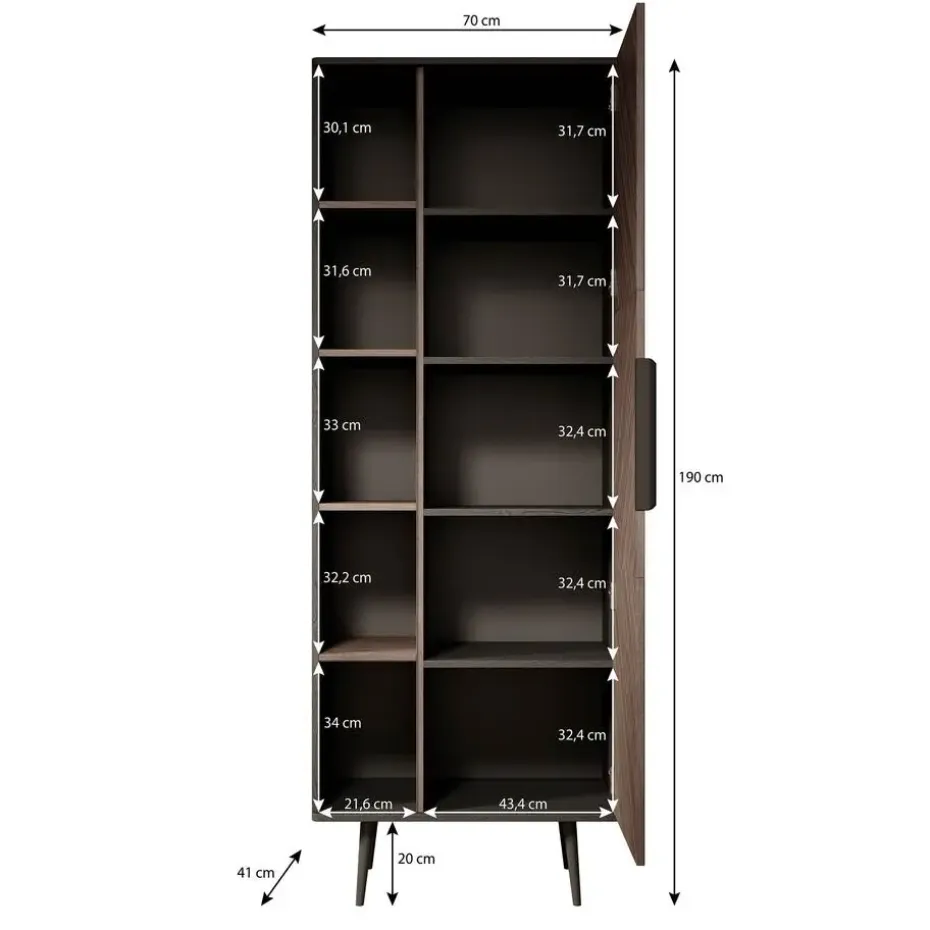 Meubella - Boekenkast Pedro - Donker eiken - Zwart eiken - 70 cm