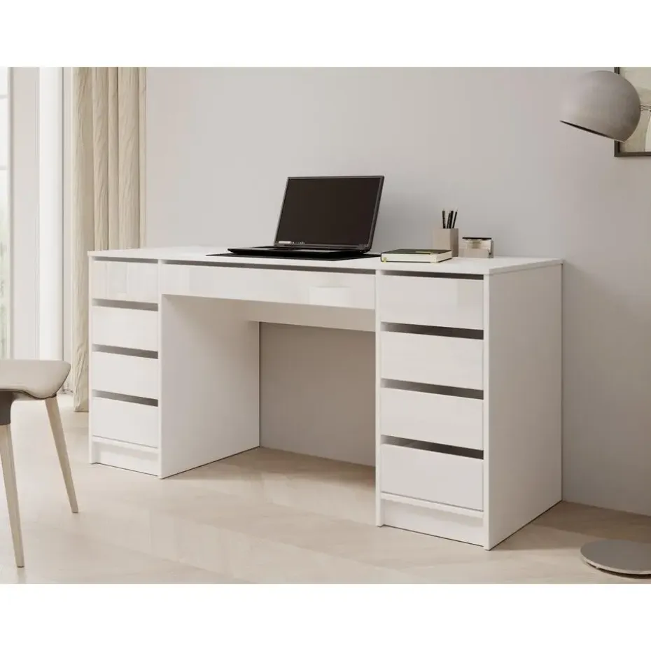 Meubella - Bureau Avio 2 - Wit hoogglans - 154 cm