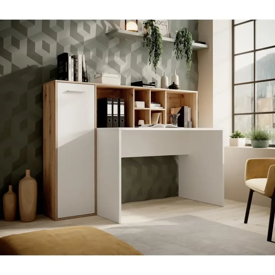 Meubella - Bureau Elze - Eiken - Wit - 158 cm